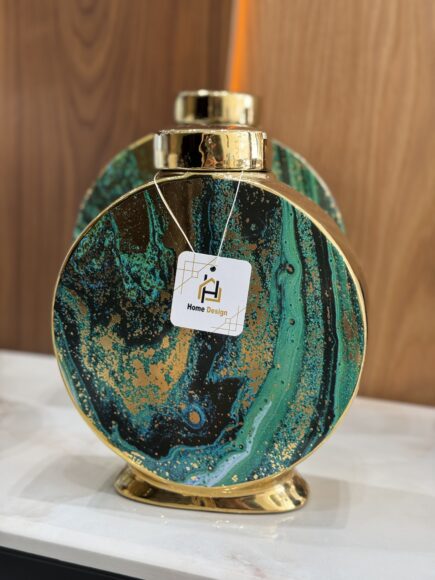 Luxury Abstract Round Vase with Gold Accents