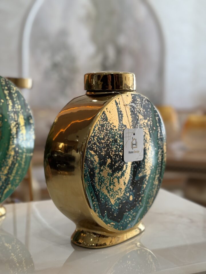 Luxury Abstract Round Vase with Gold Accents - Image 4